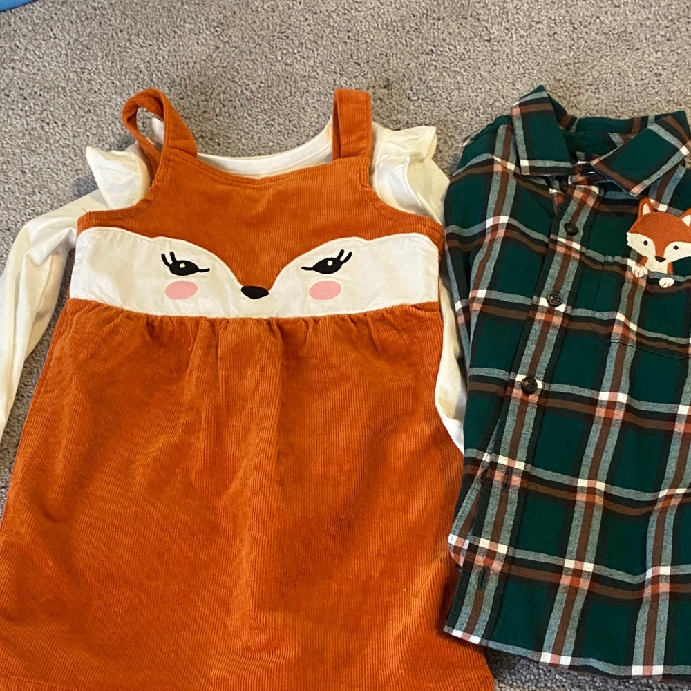 Orange Fox corduroy Dress and creamshirt ONLY (see other listing for boys shirt)